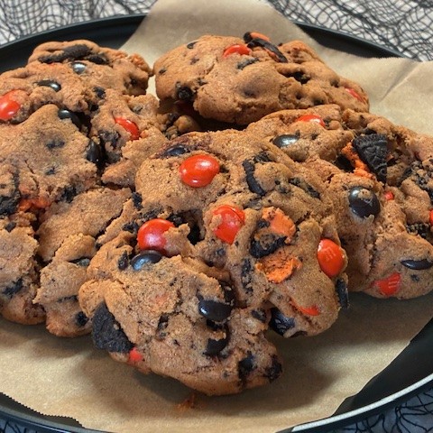Eggless Halloween Oreo and M&M Cookies